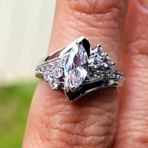 925 Diamond Simulated Marquis Cut CZ Cluster Vortex Ring